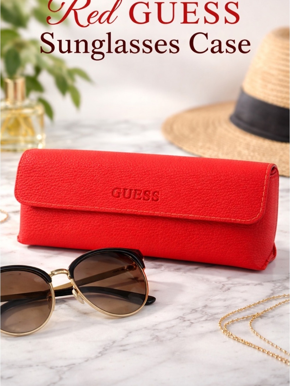 GUESS Red Eyeglasses & Sunglasses Case Pebbled Hard Shell w/ Cleaning Cloth